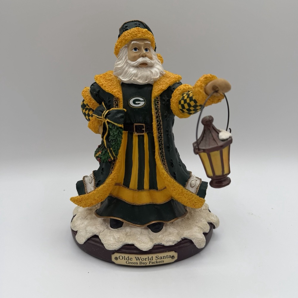 Vintage Green Bay Packers Olde World Santa Claus Christmas Figurine 2003 7" Tall
